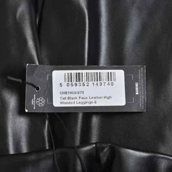 NWT PrettyLittleThing Tall Black  Faux Leather High Waisted Leggings Size 4 Tall - Picture 6 of 10